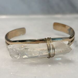 Vtg Anthropologie Stone Large Pointed Quartz Crystal Wire Wrapped Bangle Bracele